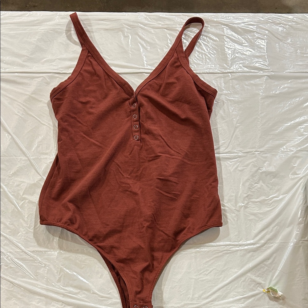 Wishlist Rust Red Ribbed Henley Bodysuit